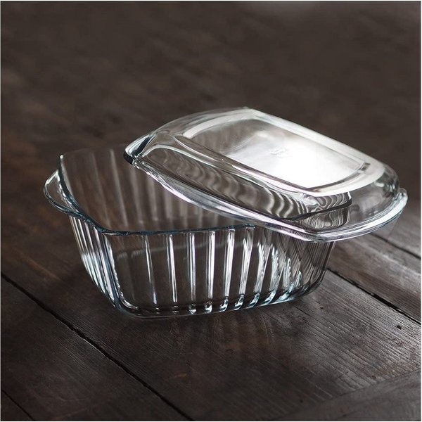 Pasabahce Auflaufform 2-Teilig Auflaufform Glasbräter 2,6L eckig mit Deckel Bräter, Glas, (1-St)