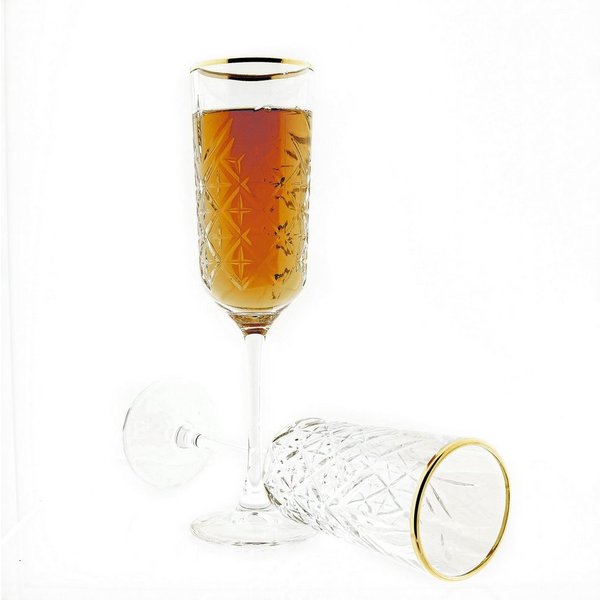 Pasabahce Champagnerglas Timeless Golden Touch Sektglas, Sektkelch 175 ml, 4 Stück, 4-tlg.