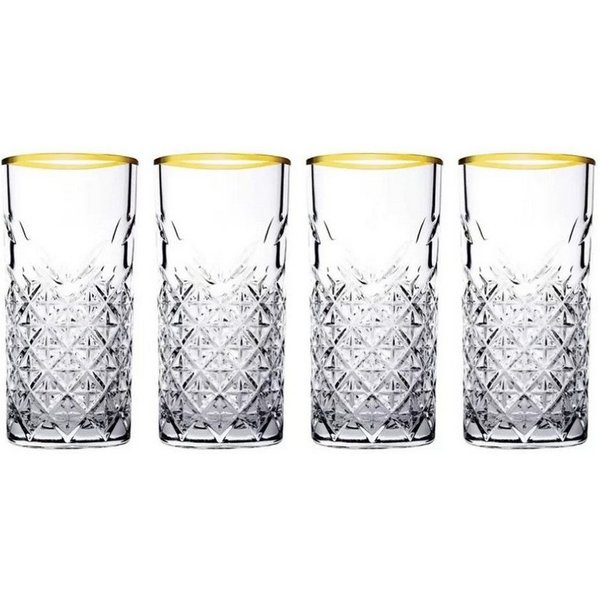 Pasabahce Cocktailglas TIMELESS 4er Set Wassergläser Lang 365 ml Gläser-Set Saft GOLD, 4-tlg.