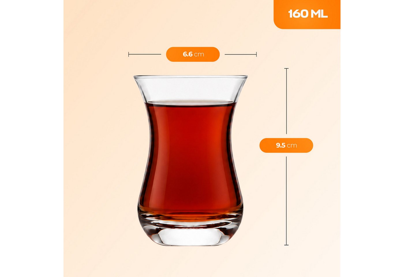 Pasabahce Gläser-Set Aida Base Teegläser Set, 6-tlg., Glas, 140ml, 6er Set, Klassisches Teeglas in Tulpenform, spülmaschinenfest – Bild 3 von 5