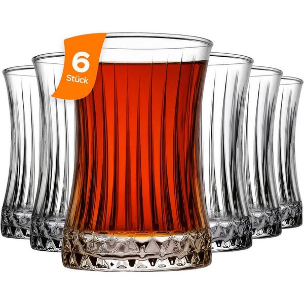 Pasabahce Gläser-Set Elysia Teegläser-Set, 6-tlg., Glas, 6er Set, 170 ml, optisches Design mit verstärktem Boden
