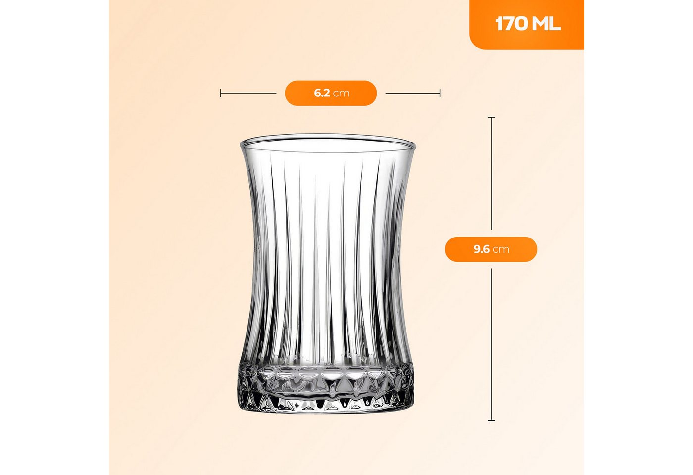 Pasabahce Gläser-Set Elysia Teegläser-Set, 6-tlg., Glas, 6er Set, 170 ml, optisches Design mit verstärktem Boden – Bild 3 von 5