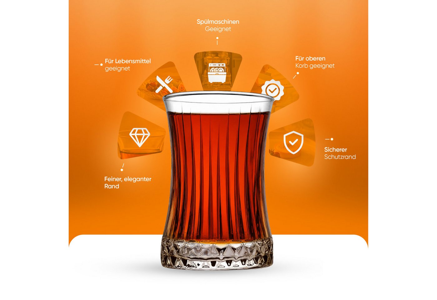 Pasabahce Gläser-Set Elysia Teegläser-Set, 6-tlg., Glas, 6er Set, 170 ml, optisches Design mit verstärktem Boden – Bild 5 von 5