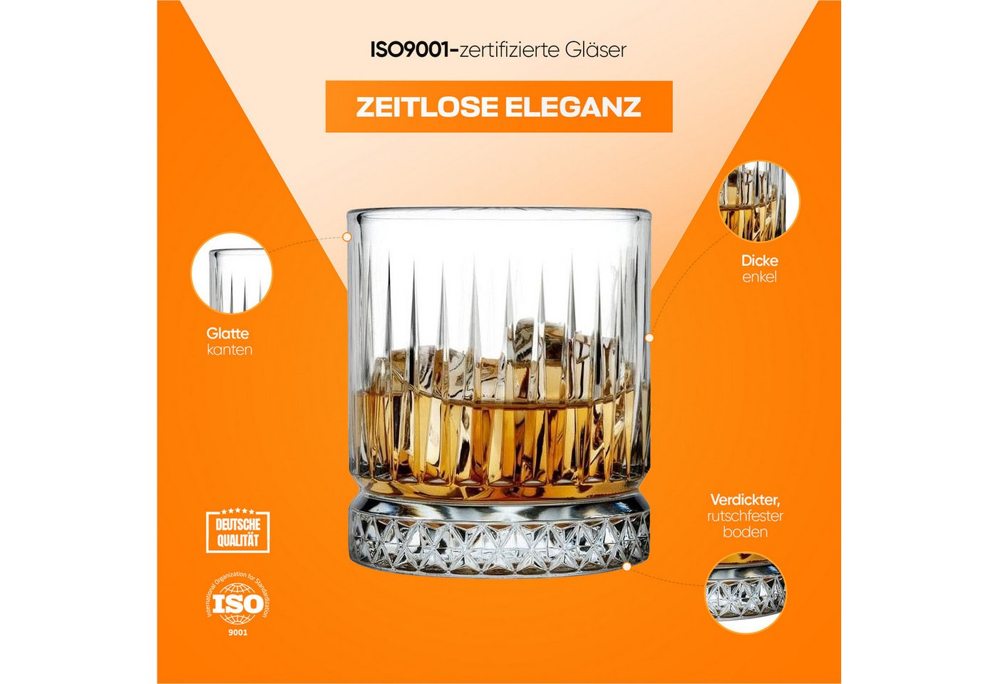 Pasabahce Gläser-Set Elysia Whiskeyglas, 4-tlg., Glas, 4er Set, 210ml, ideal für Whisky, Bourbon oder Cocktails – Bild 4 von 5