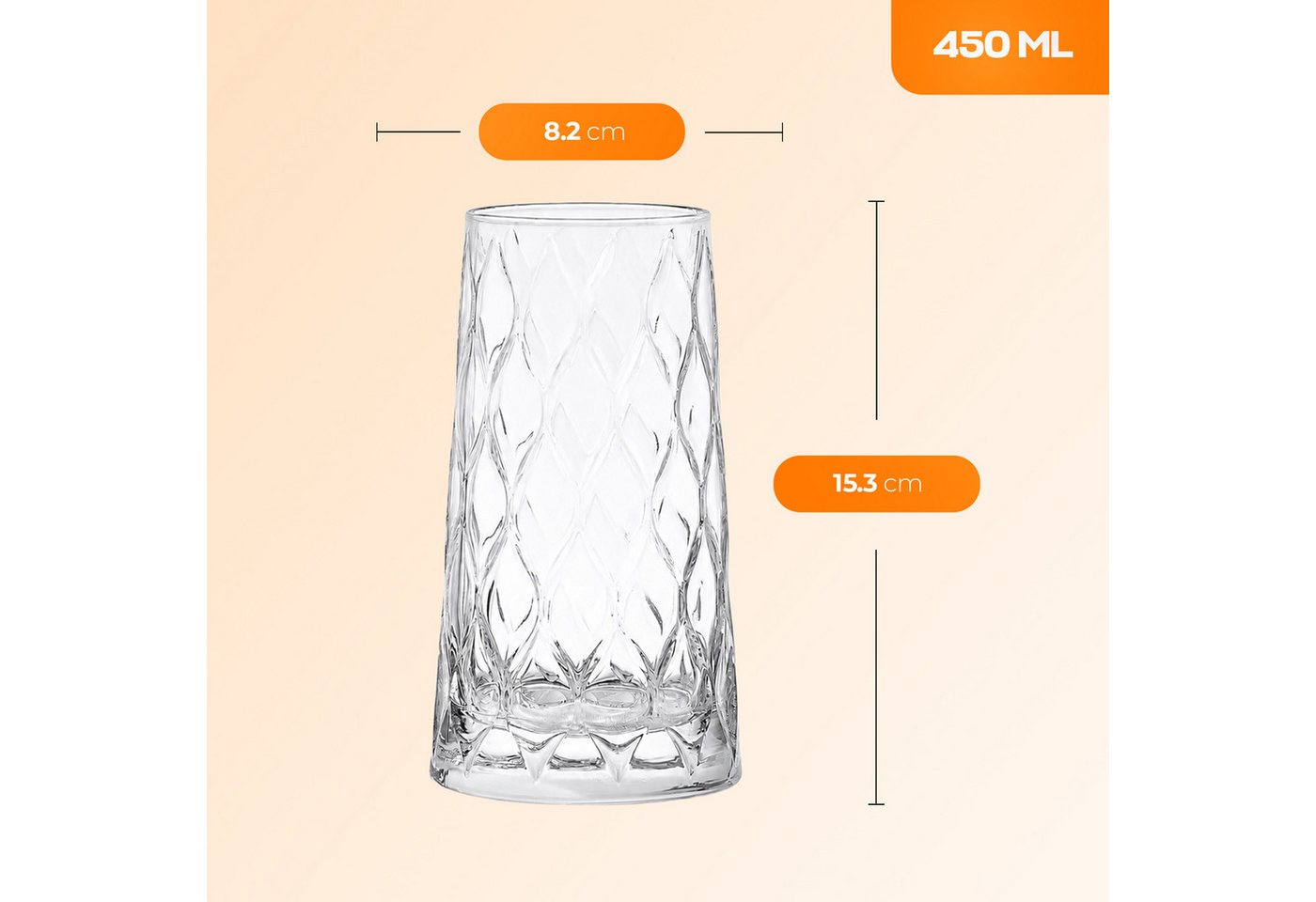 Pasabahce Gläser-Set Leafy Longdrinkglas, 4-tlg., Glas, 450 ml, 3er Set für stilvolle Drinks & Alltag – Bild 3 von 5