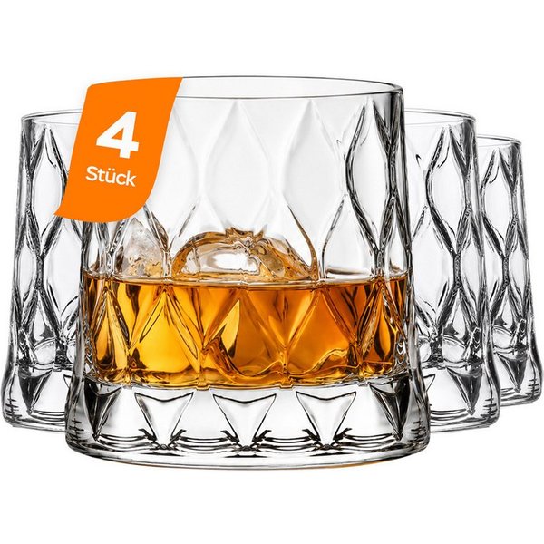Pasabahce Gläser-Set Leafy Whiskeyglas, 4-tlg., Glas, ideal für Whisky, Bourbon & Cocktails, 300ml, 4er Set
