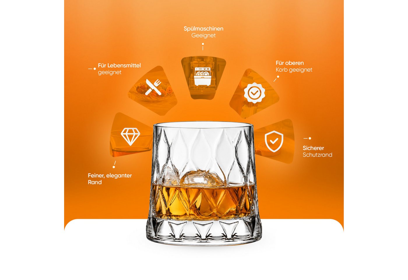 Pasabahce Gläser-Set Leafy Whiskeyglas, 4-tlg., Glas, ideal für Whisky, Bourbon & Cocktails, 300ml, 4er Set – Bild 4 von 5