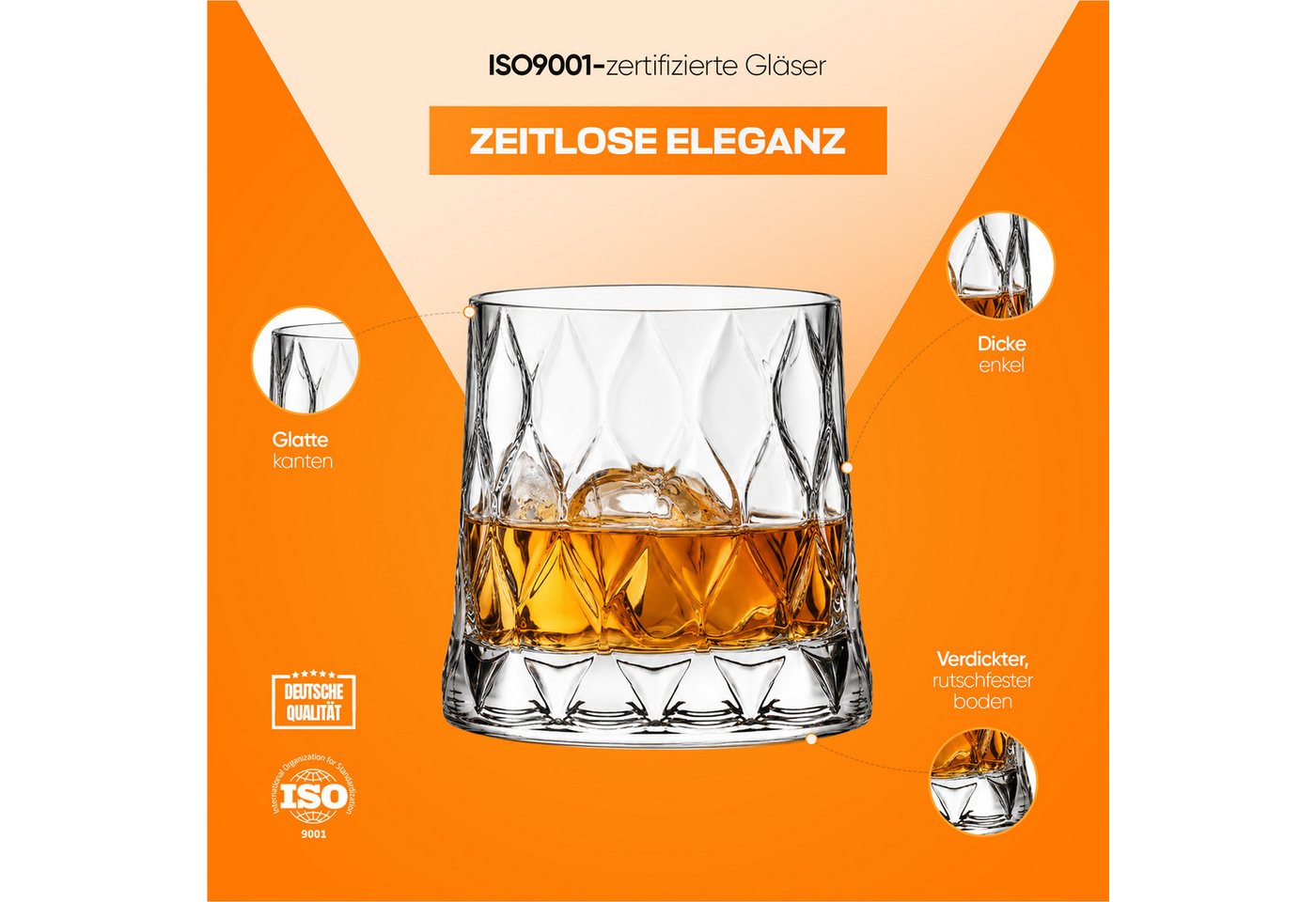 Pasabahce Gläser-Set Leafy Whiskeyglas, 4-tlg., Glas, ideal für Whisky, Bourbon & Cocktails, 300ml, 4er Set – Bild 5 von 5