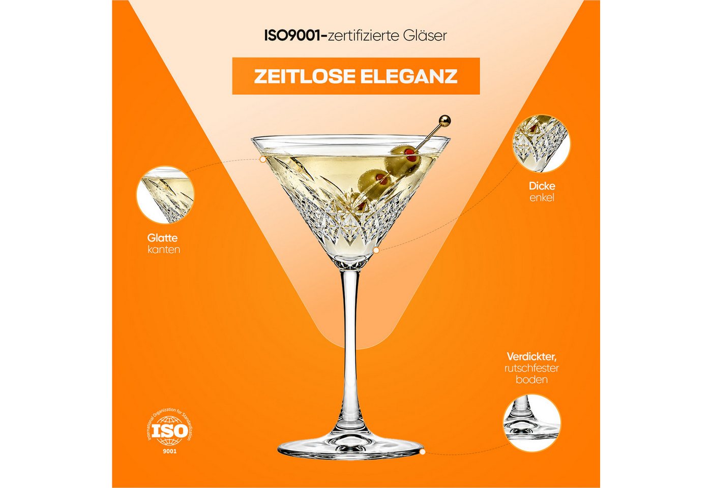 Pasabahce Gläser-Set Timeless Martiniglas, 4-tlg., Glas, 4er Set, 230ml, perfekt für Martinis und andere Cocktails – Bild 3 von 5
