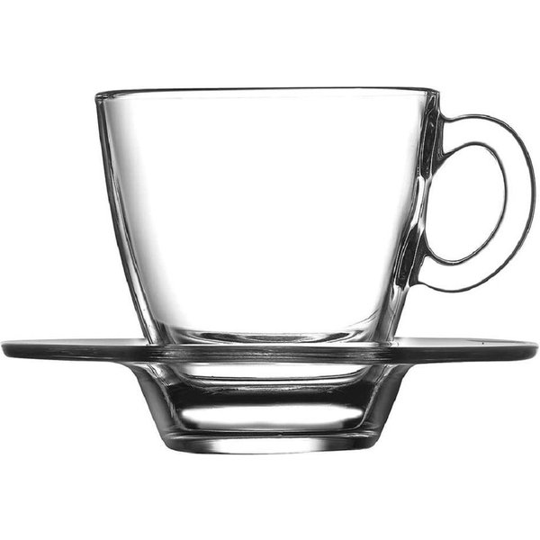 Pasabahce Glas Aqua Service Kaffeetassen mit Teller, Glas, Transparent, 6 Stück, 12-tlg.