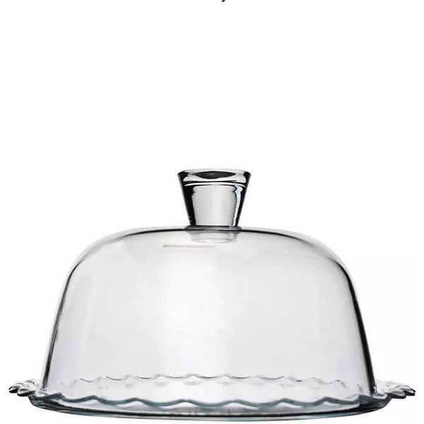 Pasabahce Servierplatte Petite Patisserie Servierplatte mit Glasglocke - 26 x 16 cm, Glas, (1-tlg)