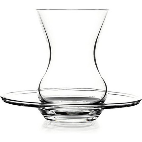 Pasabahce Teeglas 12 Teiliges Teeservice Set, 6x Teegläser, 6x Unterteller aus Glas