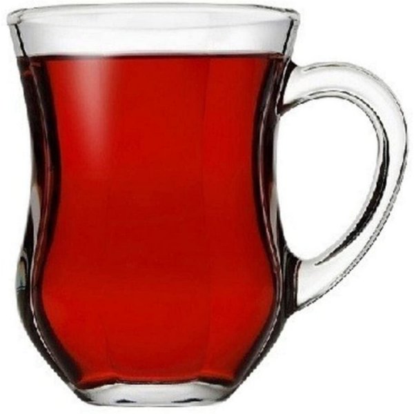 Pasabahce Teeglas Dem Glas, 6 Stück (140 cc) Teegläser mit Henkel & Griff Cay Bardagi, 6-tlg.