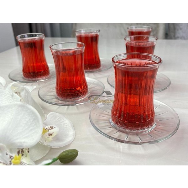 Pasabahce Teeglas Elysia Teeglas Set 12 Teilig mit Untertassen aus Glas transparent, 12-tlg.