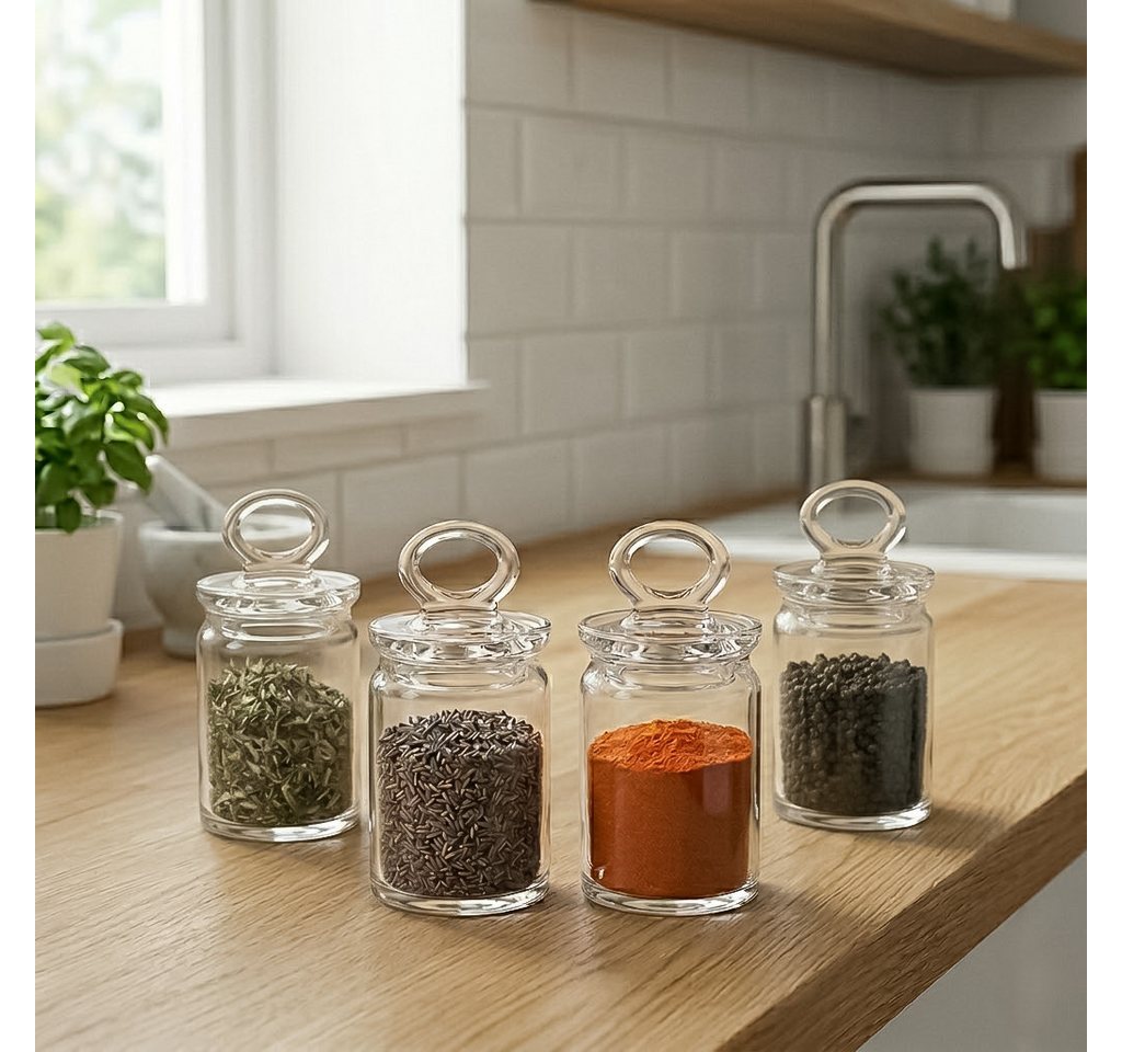 Pasabahce Vorratsdose Arda Türkmen 95104, Glas, (Packung, 8-tlg., 4x Vorratsdosen, 4x Deckel), mit Deckel 240 ml, 4er Set Gewürzdosen – Bild 5 von 5