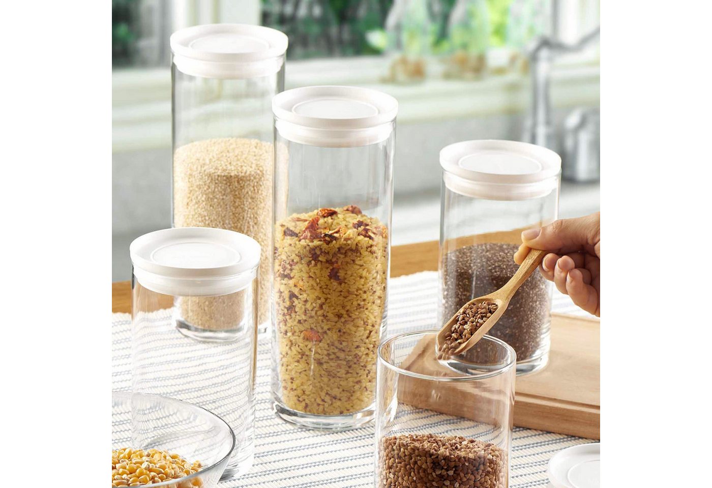 Pasabahce Vorratsglas 2er Set mit weißem Deckel, 1230 ml, Hitzebeständig, (2-tlg) – Bild 3 von 4