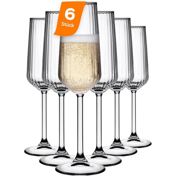 Pasabahce Weinglas Allegra Focus Champagnerflöte, 6-tlg., Glas, Spülmaschinenfest, 6er-Set, 19,5 cl
