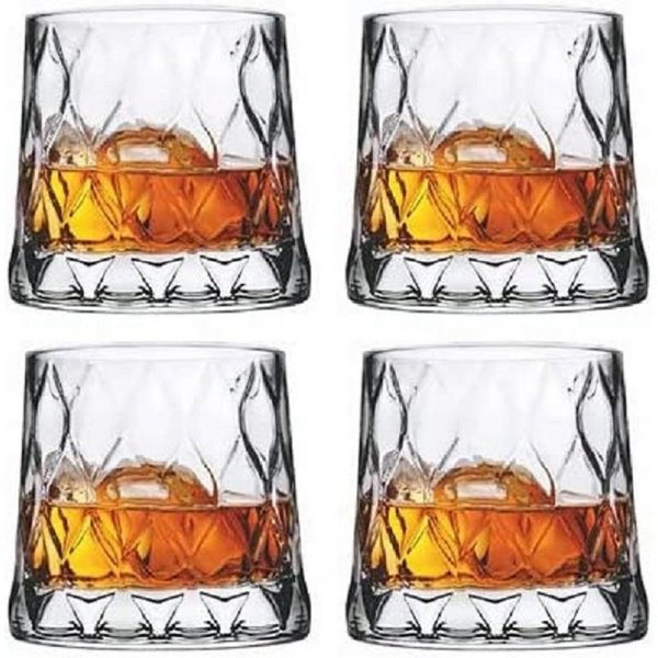 Pasabahce Whiskyglas 4er-Set Leafy Old Fashioned Special Design mit schwerem Boden, 300 ml, 4-tlg.