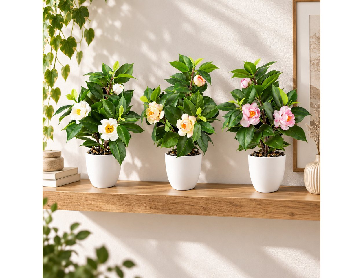 Kunstblume Kunstblumen im Topf, Künstliche Blumen wie echt, Deko Blumen Geranie, Kamelie, Orchidee, Azalee, Veilchen, PASCH, Hochwertiger Keramiktopf – Bild 4 von 5