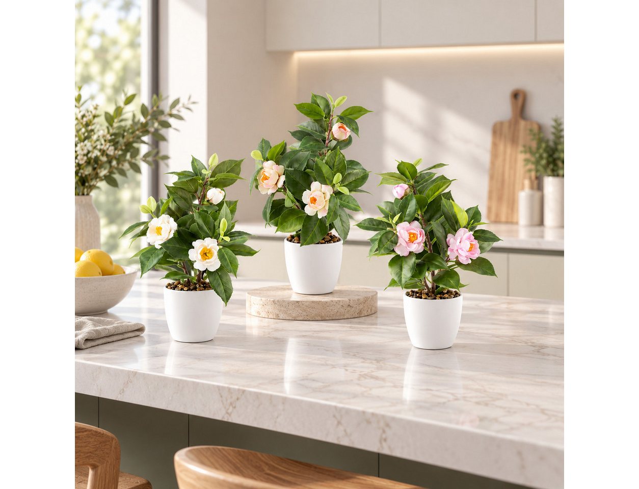 Kunstblume Kunstblumen im Topf, Künstliche Blumen wie echt, Deko Blumen Geranie, Kamelie, Orchidee, Azalee, Veilchen, PASCH, Hochwertiger Keramiktopf – Bild 5 von 5