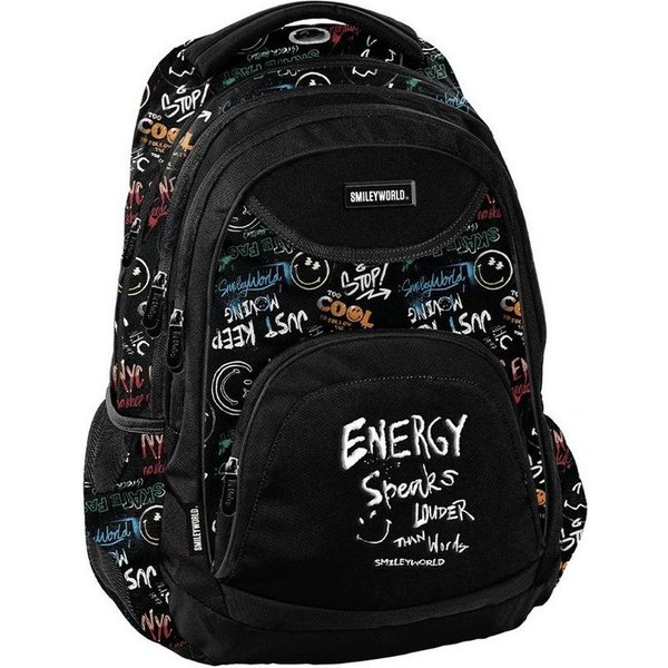 PASO Schulrucksack, Smiley – Schulrucksack Jugendliche – Schwarz