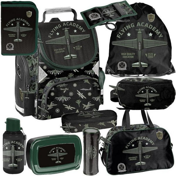 PASO Schulrucksack (Schulset, 10-tlg), Flugzeug, 10-tlg. Set