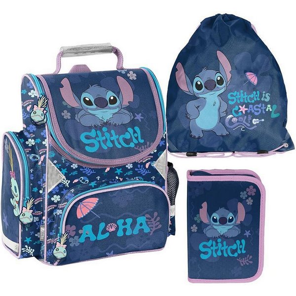 PASO Schulrucksack (Schulset, 3-tlg), Stitch, 3-tlg. Set, Dunkelblau