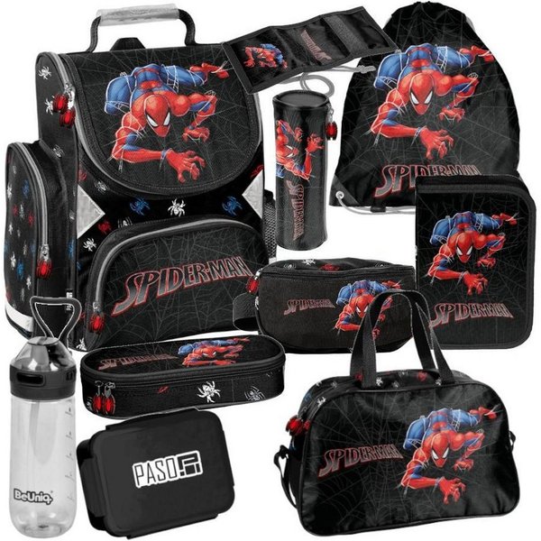 PASO Schulrucksack (Schulset, 10-tlg), Spider-Man Mega Set XXL 10-teilig – Schwarz