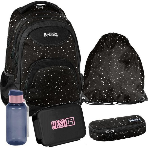 PASO Schulrucksack (Schulset, 5-tlg), Punkte Mega Set 5-teilig – Schwarz