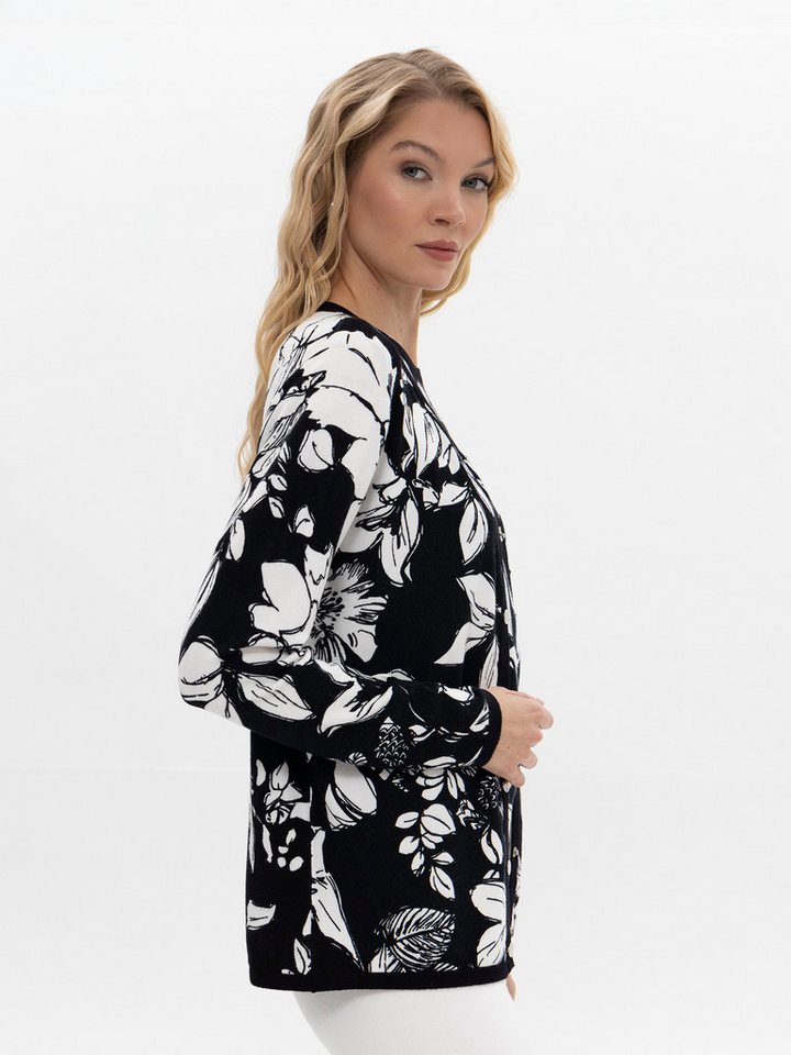 Passioni 2-in-1-Strickjacke mit grafischen Blumenmuster – Bild 2 von 5
