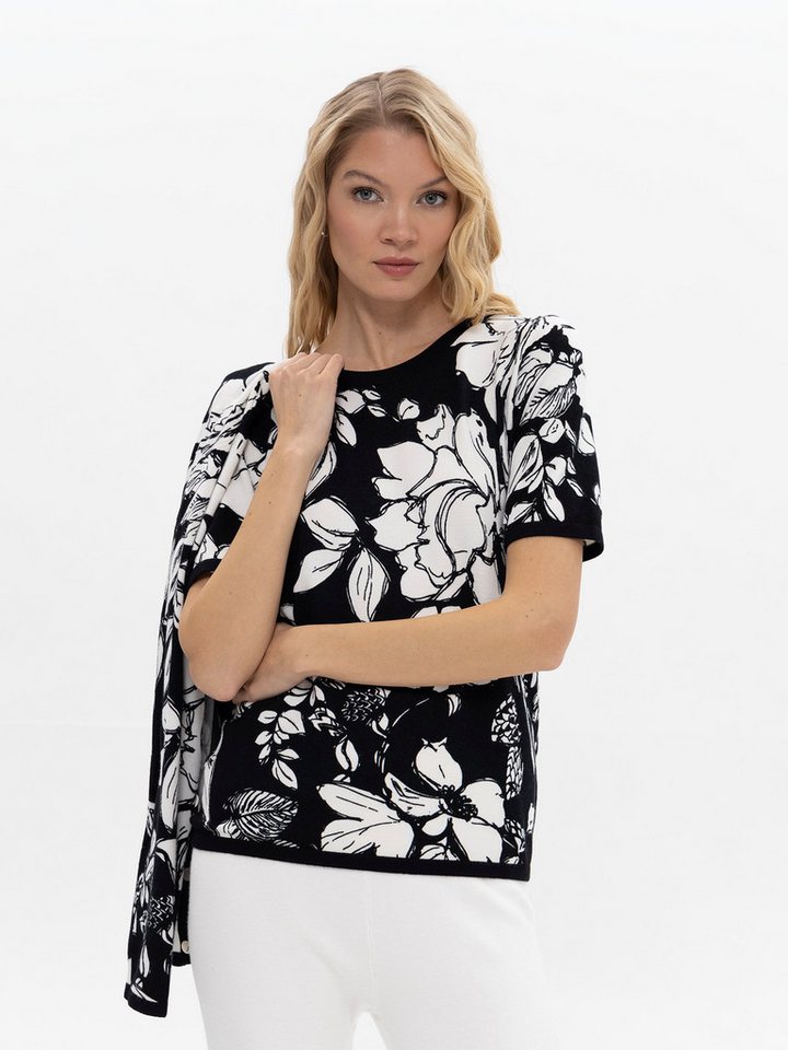 Passioni 2-in-1-Strickjacke mit grafischen Blumenmuster – Bild 5 von 5