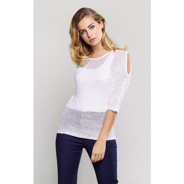 Passioni 3/4 Arm-Pullover mit Cut-Outs und Glitzergarn