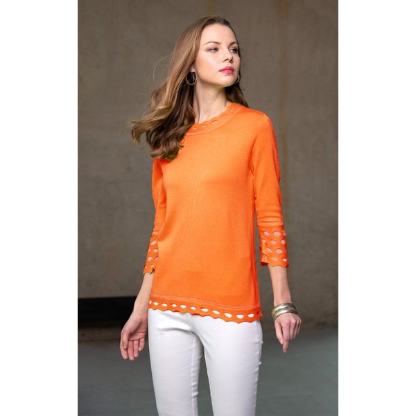 Passioni 3/4 Arm-Pullover mit kleinen Cut Outs Unifarbe und Lurex-Details