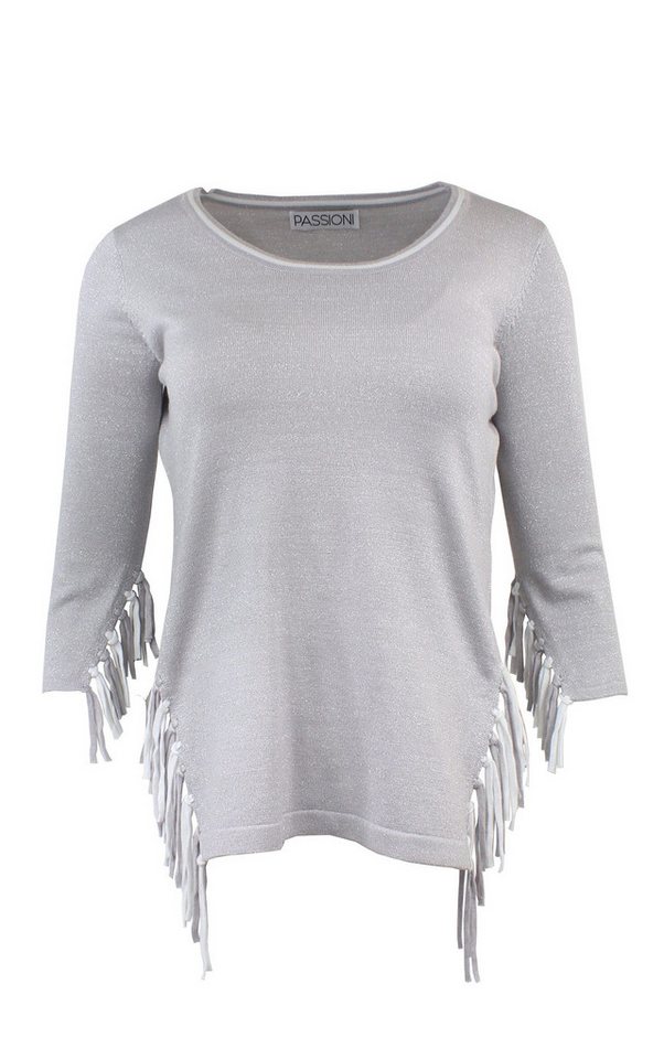 Passioni 3/4 Arm-Pullover Sommerpullover aus Grauem Lurex und Fransen mit Rundhalsausschnitt – Bild 2 von 3