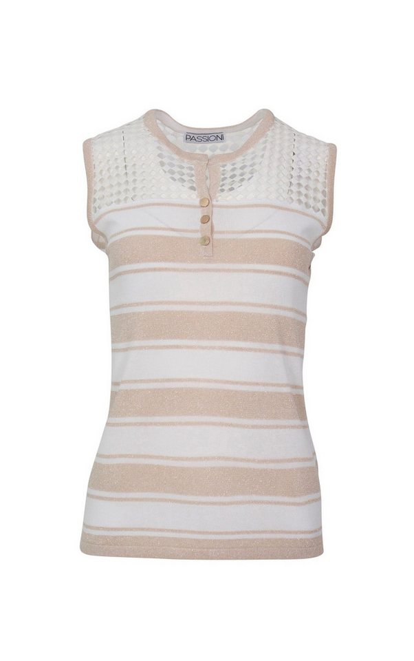 Passioni Ajourpullover in Beige, mit goldenen Glitzerstreifen und perforiertem Detail – Bild 2 von 3