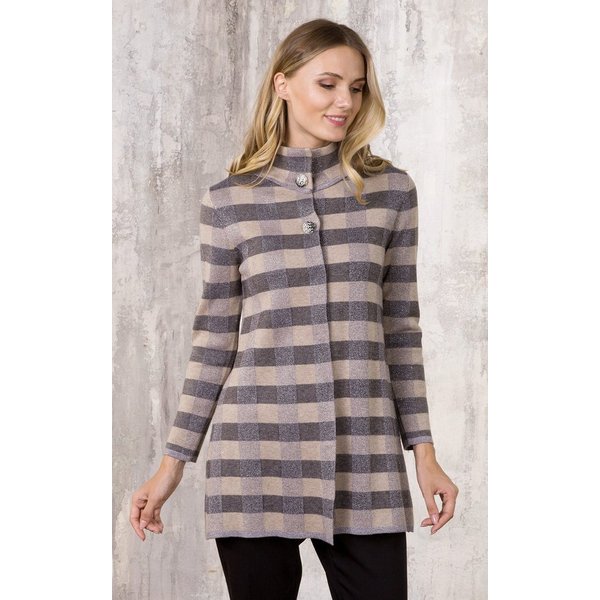 Passioni Cardigan mit Karomuster und Glitzergarn