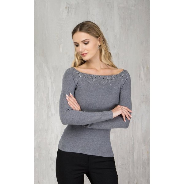 Passioni Carmenpullover Pullover mit U-Boot-Ausschnitt und Strassdetails Off-Shoulder