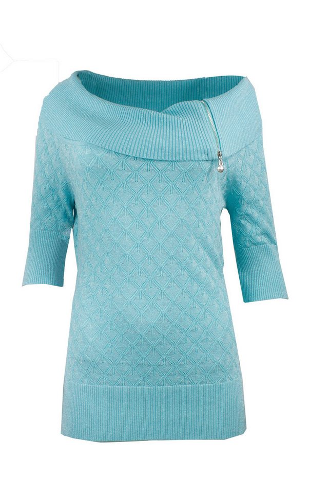 Passioni Carmenpullover Sommerpullover mit Carmenausschnitt und Halbarm mit Reißverschluss am Ausschnitt – Bild 2 von 3