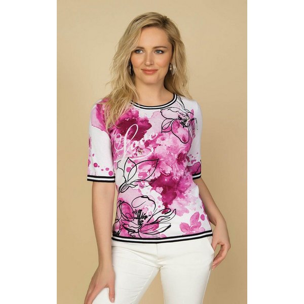 Passioni Kurzarmpullover mit floralem Print