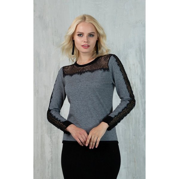 Passioni Langarmshirt Strickshirt mit Spitzendetails