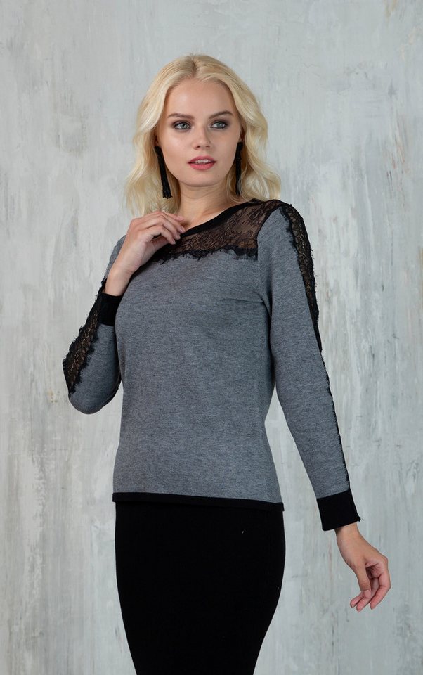 Passioni Langarmshirt Strickshirt mit Spitzendetails – Bild 3 von 3