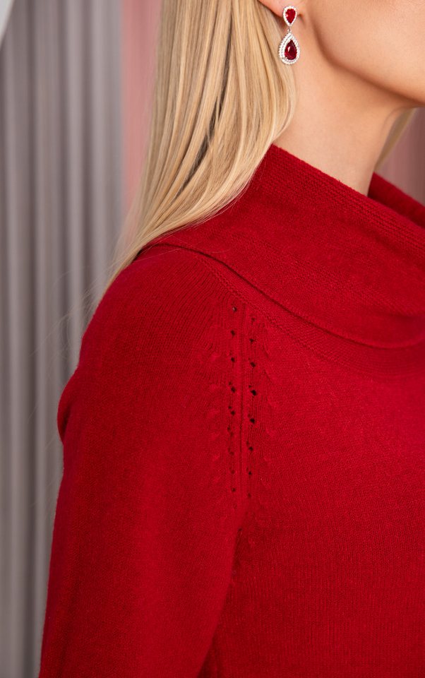 Passioni Rollkragenpullover halbarm in kräftigem Rot – Bild 4 von 4