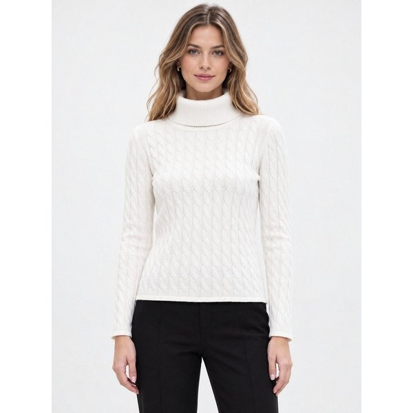 Passioni Rollkragenpullover in Zopfstrick-Optik
