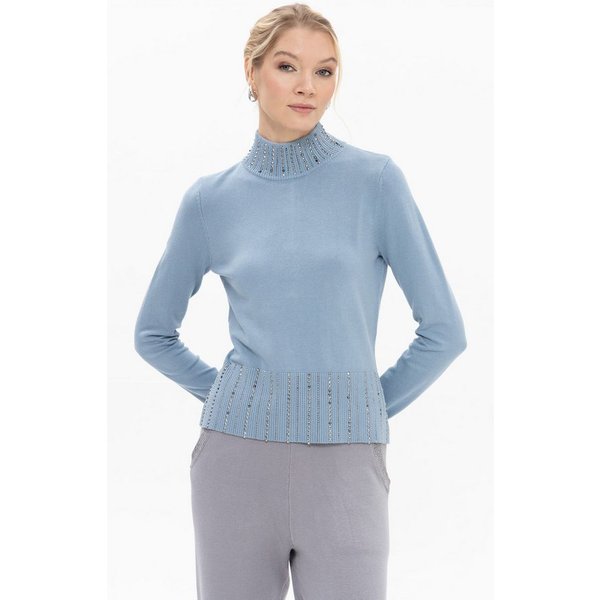 Passioni Rollkragenpullover mit Strass-Besatz