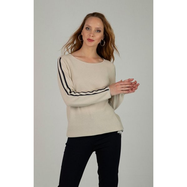 Passioni Rundhalspullover lässiger Pullover mit Glitzerdetails Streifen entlang der Ärmel