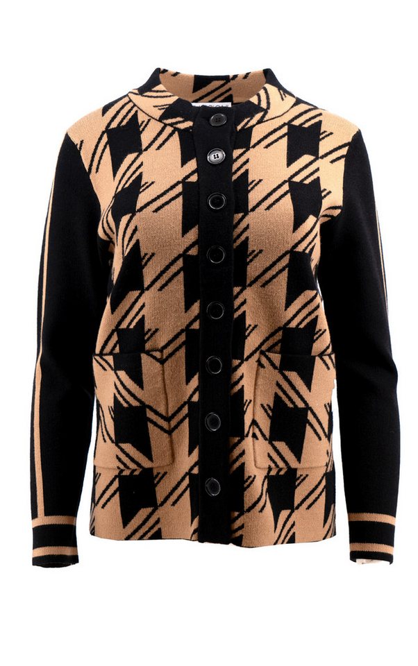 Passioni Strickjacke in Kamel und Schwarz mit Karomuster vorne – Bild 5 von 5