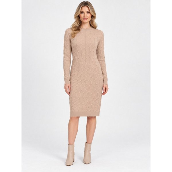 Passioni Strickkleid Knielang mit Zopfmuster