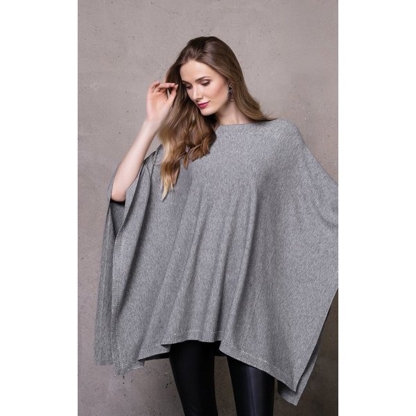 Passioni Strickponcho in hellgrauer Melange Optik