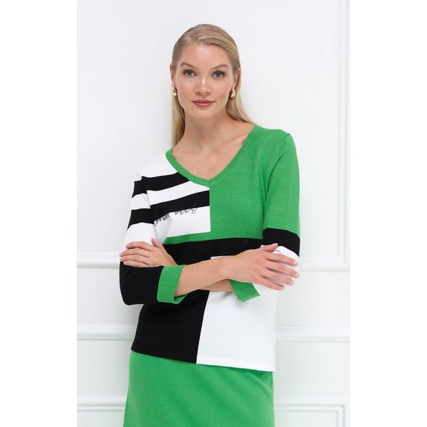 Passioni Strickpullover im Color Block-Design mit Strassdetails