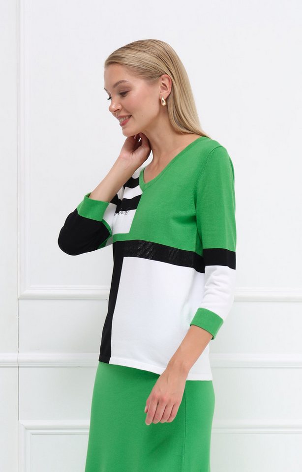 Passioni Strickpullover im Color Block-Design mit Strassdetails – Bild 2 von 5